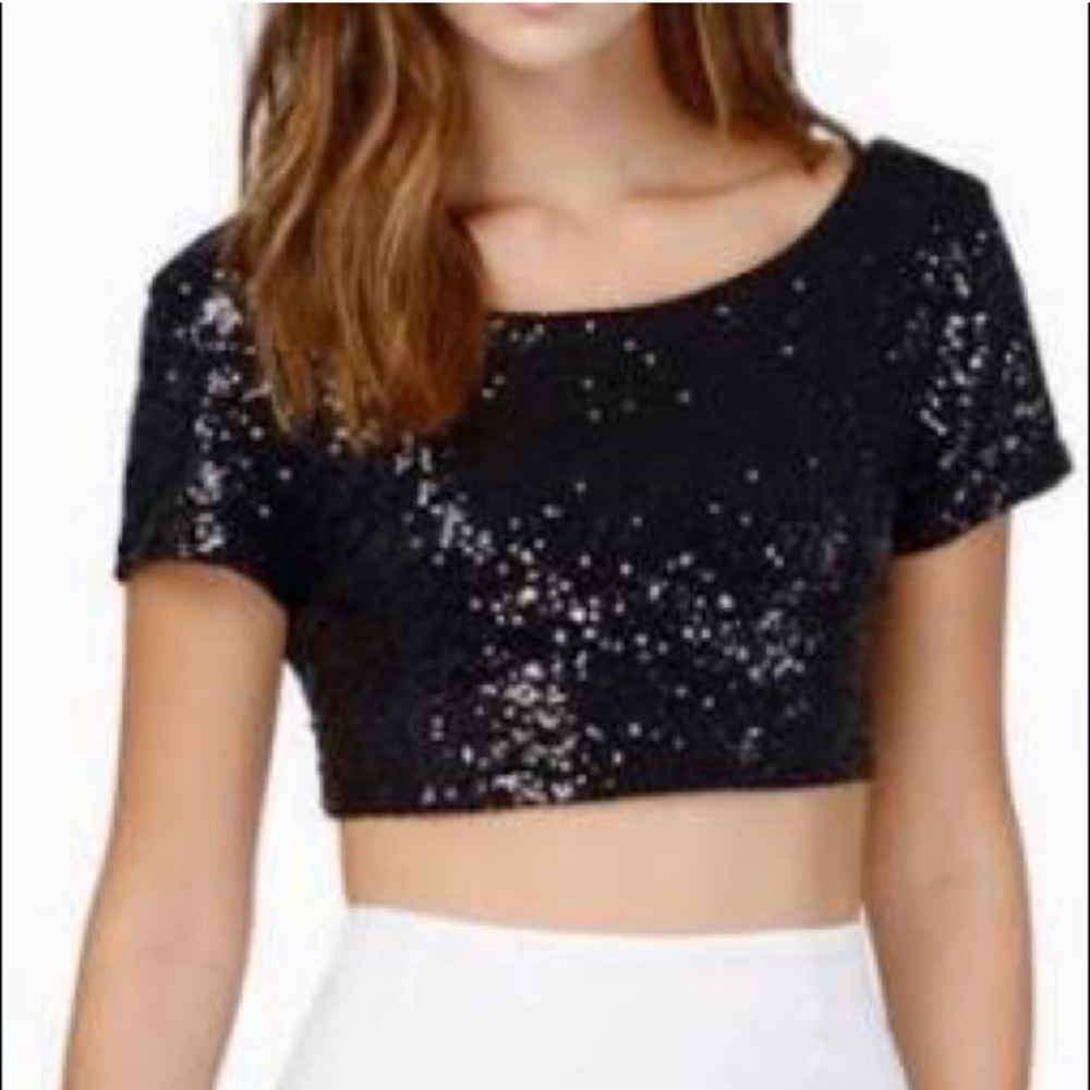 Express Crop Top With Sequins Size Xs - image 1